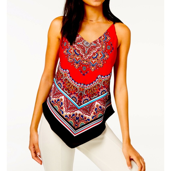 BCX juniors bandana style scarf print asymmetrical hem point tank top•Sz: S• EUC - Picture 1 of 6